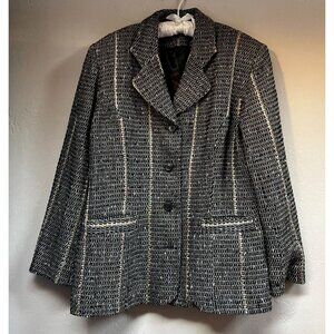 Vintage Deborah Cross Textile Artist Woven Jacket Art To Wear Black Button Front